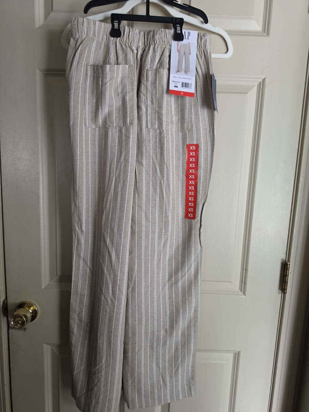 GAP Beige Pinstripe Linen-Blend Drawstring Chinos - Picture 2 of 3